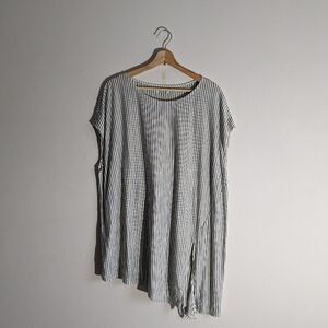 Max Studio Striped Asymmetrical Split Hem Lagenlook tunic Tee Tshirt